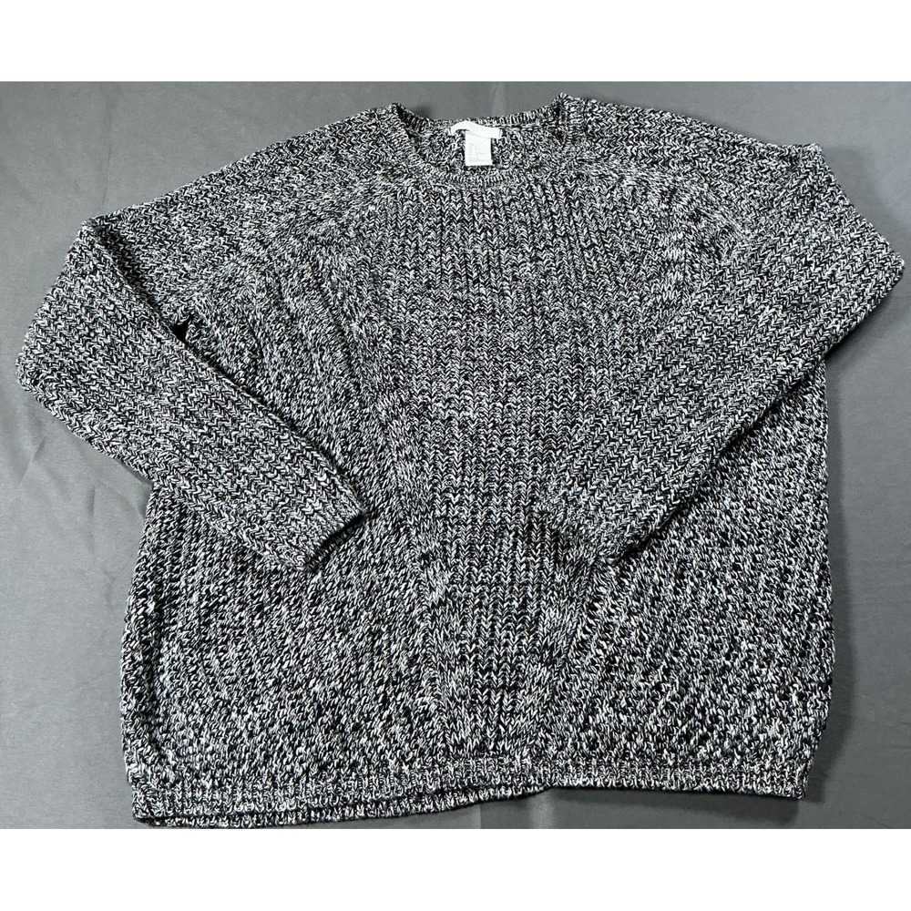 HM Black White Marled Chunky Knit Crewneck Sweater Small P/N 0412605 4
